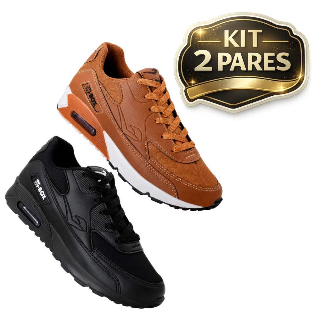 Kit 2 Pares Tênis Masculino Academia Esportivo Corrida Caminhada Confortável Casual W-Box