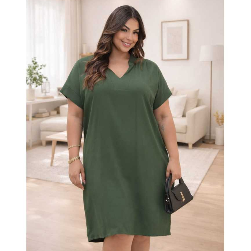 Vestido Chemise Plus Size Feminino Viscose Sarja Soltinho Confortável Elegante G1 ao G3 Leve Macio