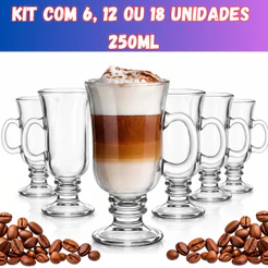 Kit Até 18 Canecas de Vidro para Cappuccino 250ml Transparente Resistente Café Chá Chocolate Quente