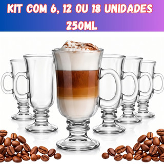 Kit Até 18 Canecas de Vidro para Cappuccino 250ml Transparente Resistente Café Chá Chocol…
