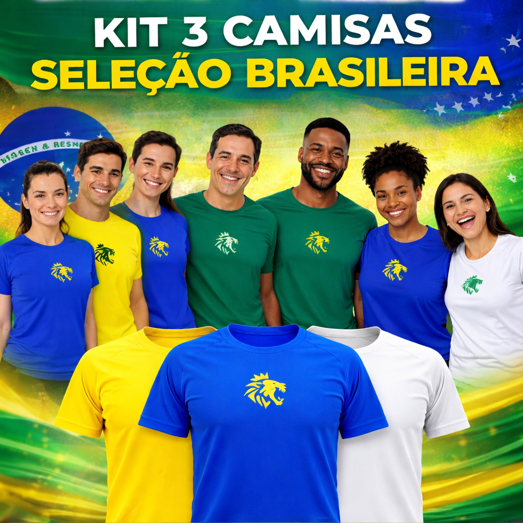 Kit 3 Camisa Seleção Brasileira  Masculina Feminina Azul Verde Amarela Branca Cor Bandeira do Brasil