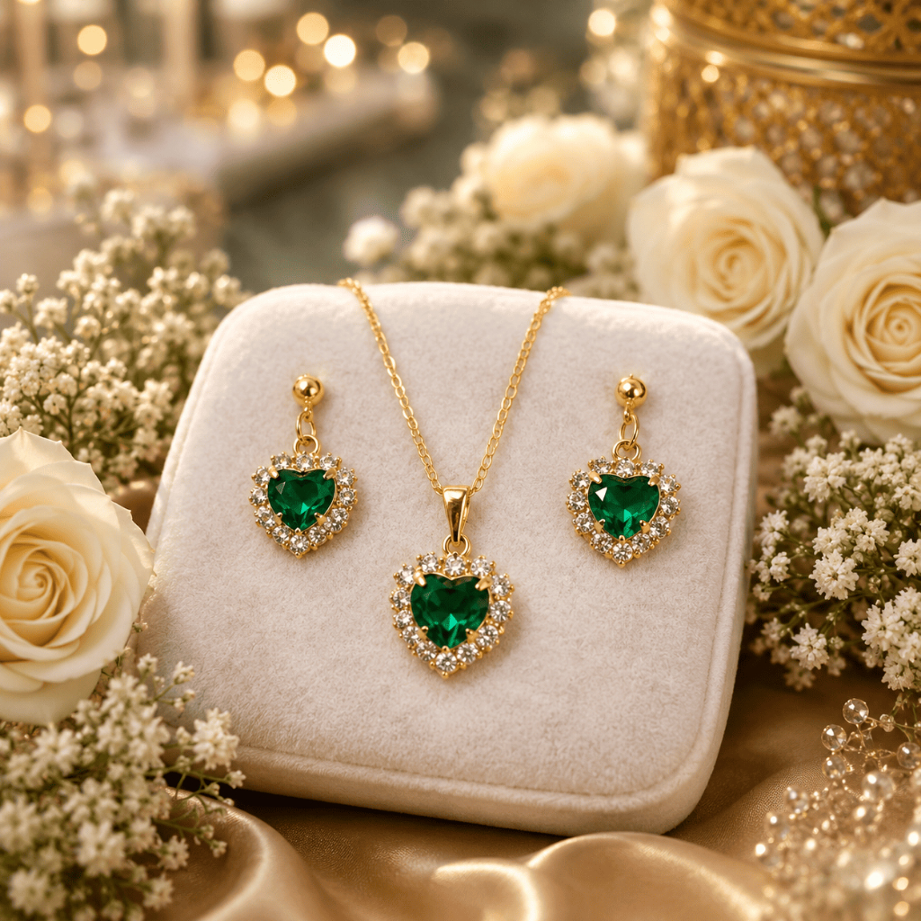 Conjunto Colar e Brinco Coração Folheado a Ouro Feminino Luxo Presente Elegante HIPOALERGÊNICO — imagem 2 de 2