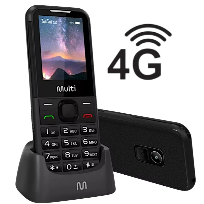 Celular Multilaser Vita Base 4G 1.8" Botão SOS Bluetooth Dual Chip Preto Simples para Idoso de Botão