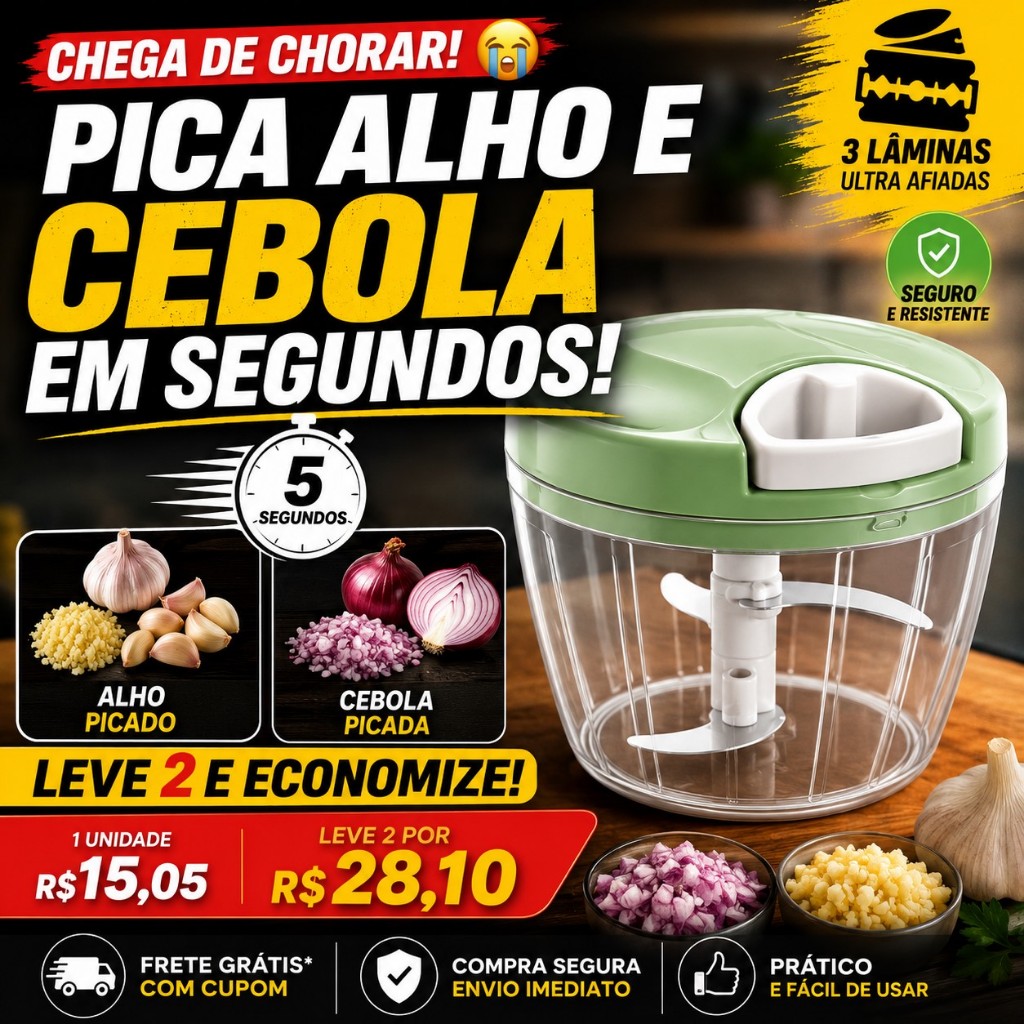 Mini Triturador Manual Alho Cebola Temperos 170ml Processador de Alimentos Cozinha