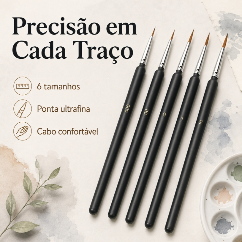 Kit 6 Pinceis Traços Finos Pintura Em Tela Aquarela Modelismo adequado