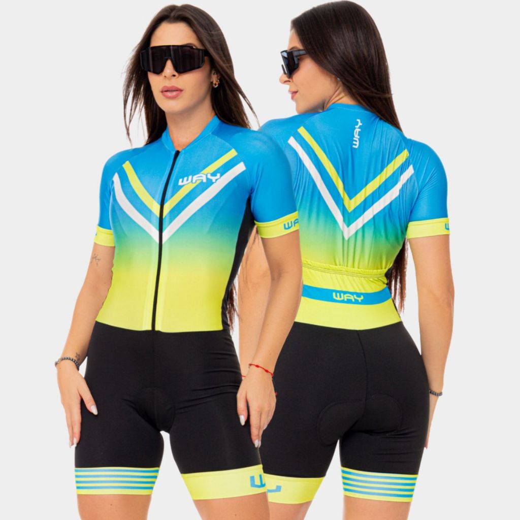 Macaquinho Macacão Ciclismo Feminino Gel Proteção UV Manga Curta Almofadado Roup