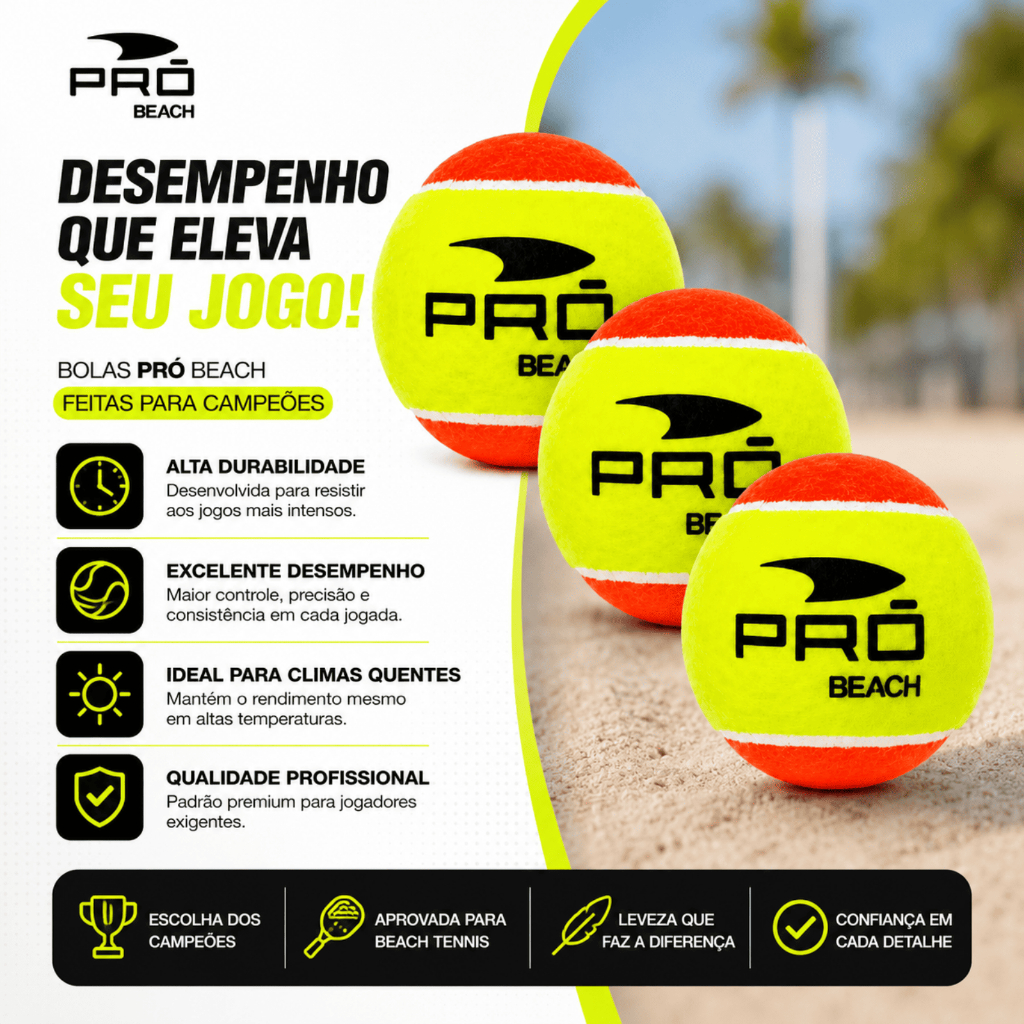 Kit 3 Bolas Beach Tennis Pro Balls Profissional Alta Durabilidade e Controle Para Quadra de Areia