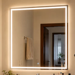 Espelho LED Touch Quadrado 50x50 cm Bivolt 3 Cores Jateado Penteadeira Luxo Bivolt Banheiro