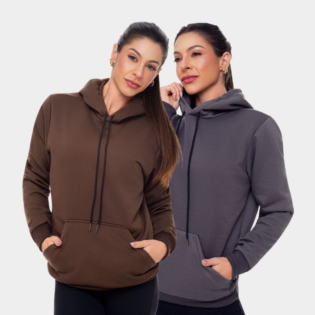 Kit 2 Blusa Moletom Moleton Unissex Capuz Casaco Confortável Térmico Agasalho Inverno Casaco Casual