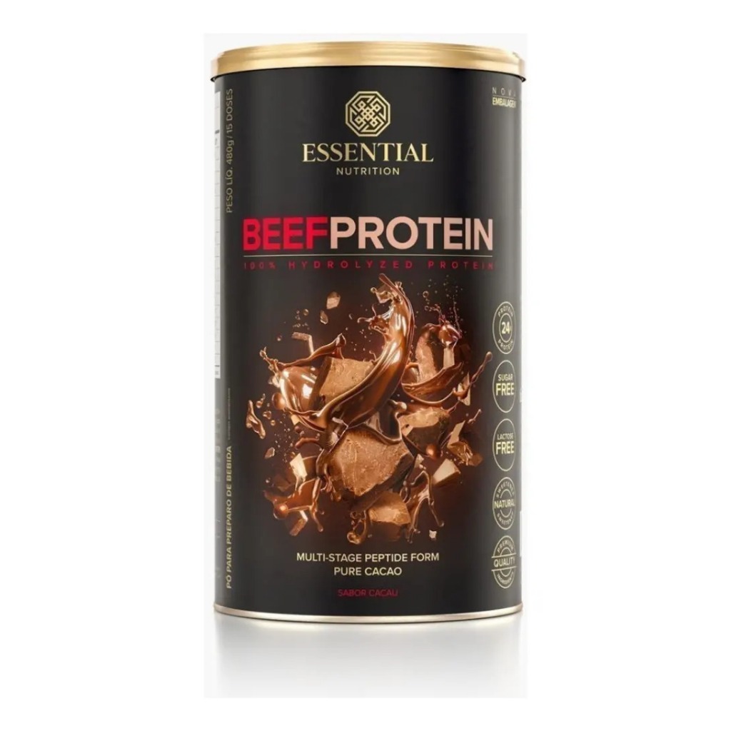 Suplemento Beef Protein 480g - Essential Nutrition - Proteína Da Carne Sabor Cacau 480g.