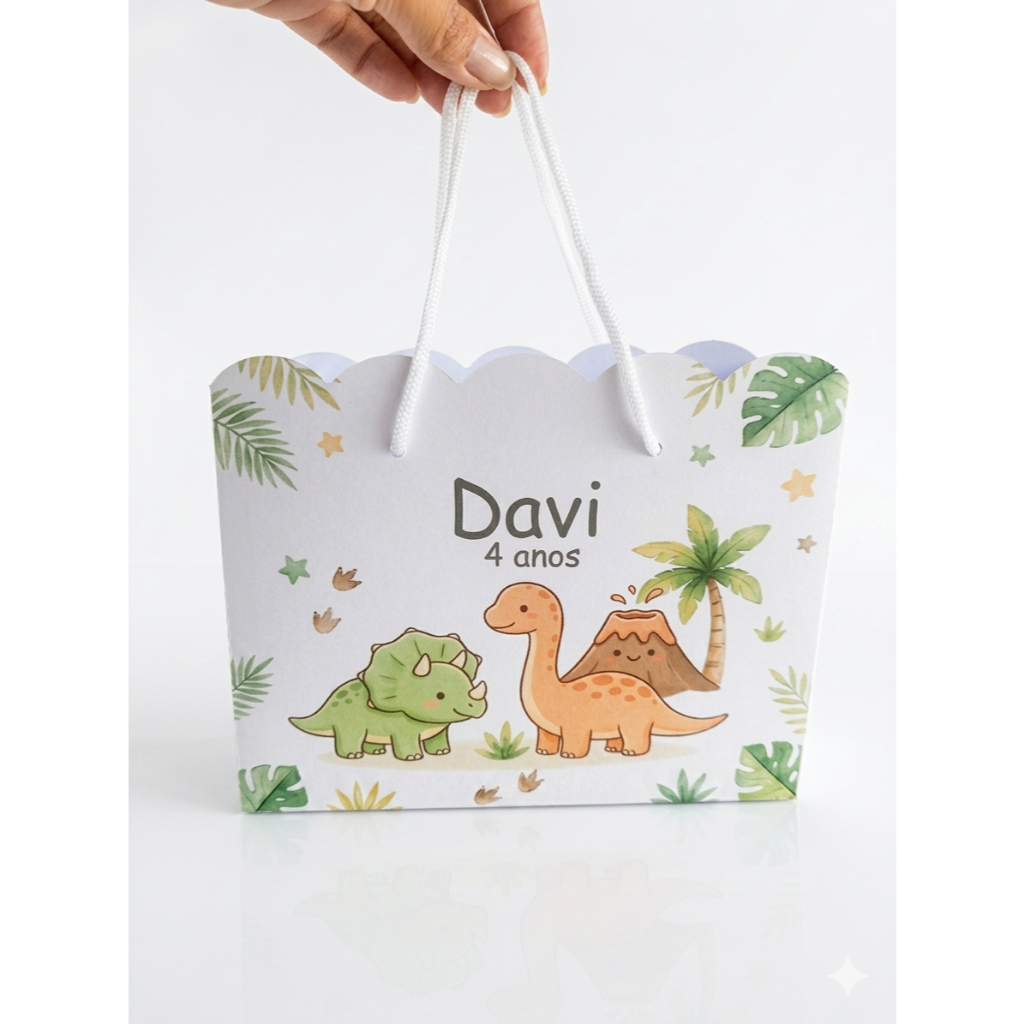 Sacolinha Personalizada Dinossauro Infantil | Lembrancinha de Aniversário Tema Dinossauro | Personalizada com nome