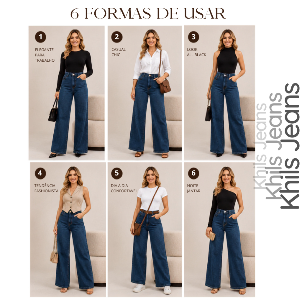 Calça jeans feminina wide leg 100% algodão confortável — imagem 2 de 2