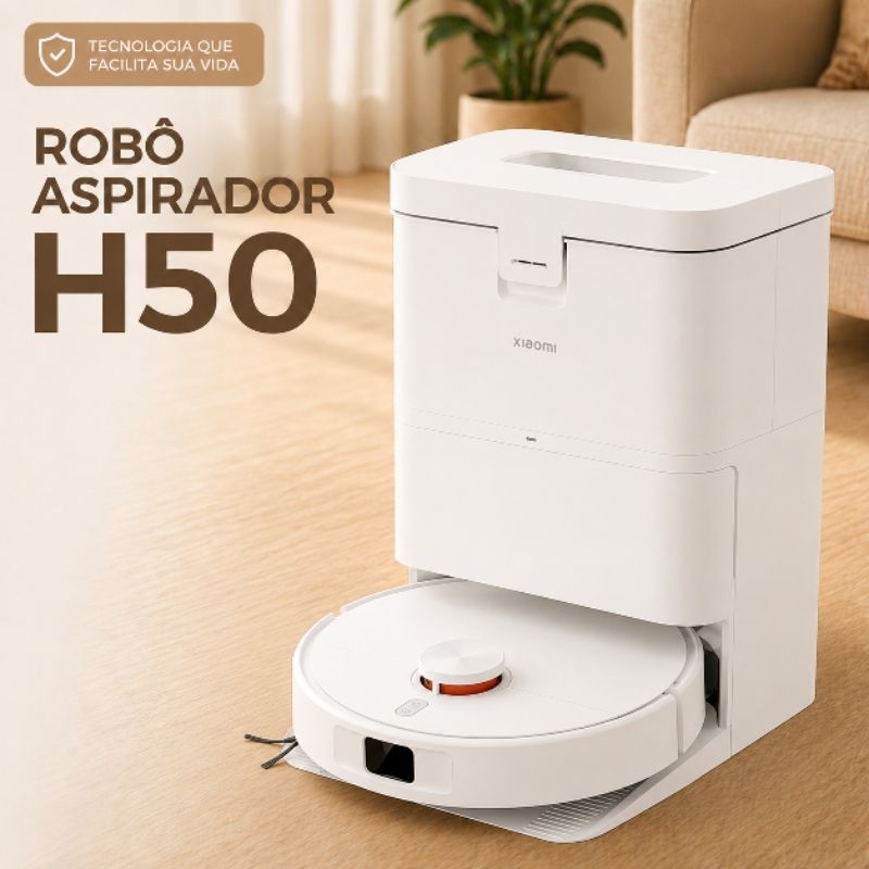 Robô Aspirador Xiaomi H50 220v wi-fi com Base Inteligente Aspira e Passa Pano mapeamento automático 10.000Pa de sucção