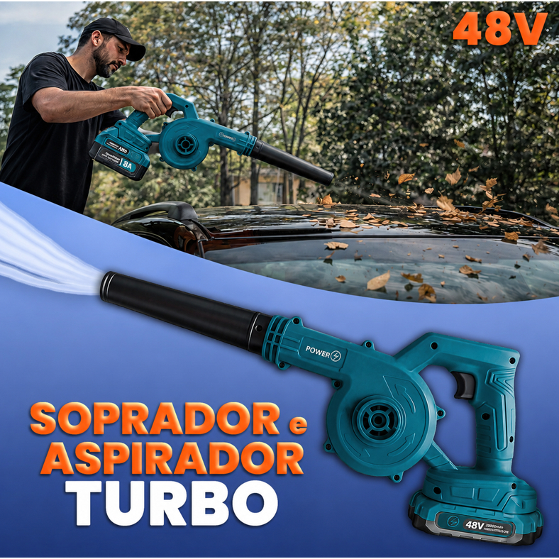 Soprador De Folhas Turbo Elétrico 2 Baterias 48V Bivolt Aspirador