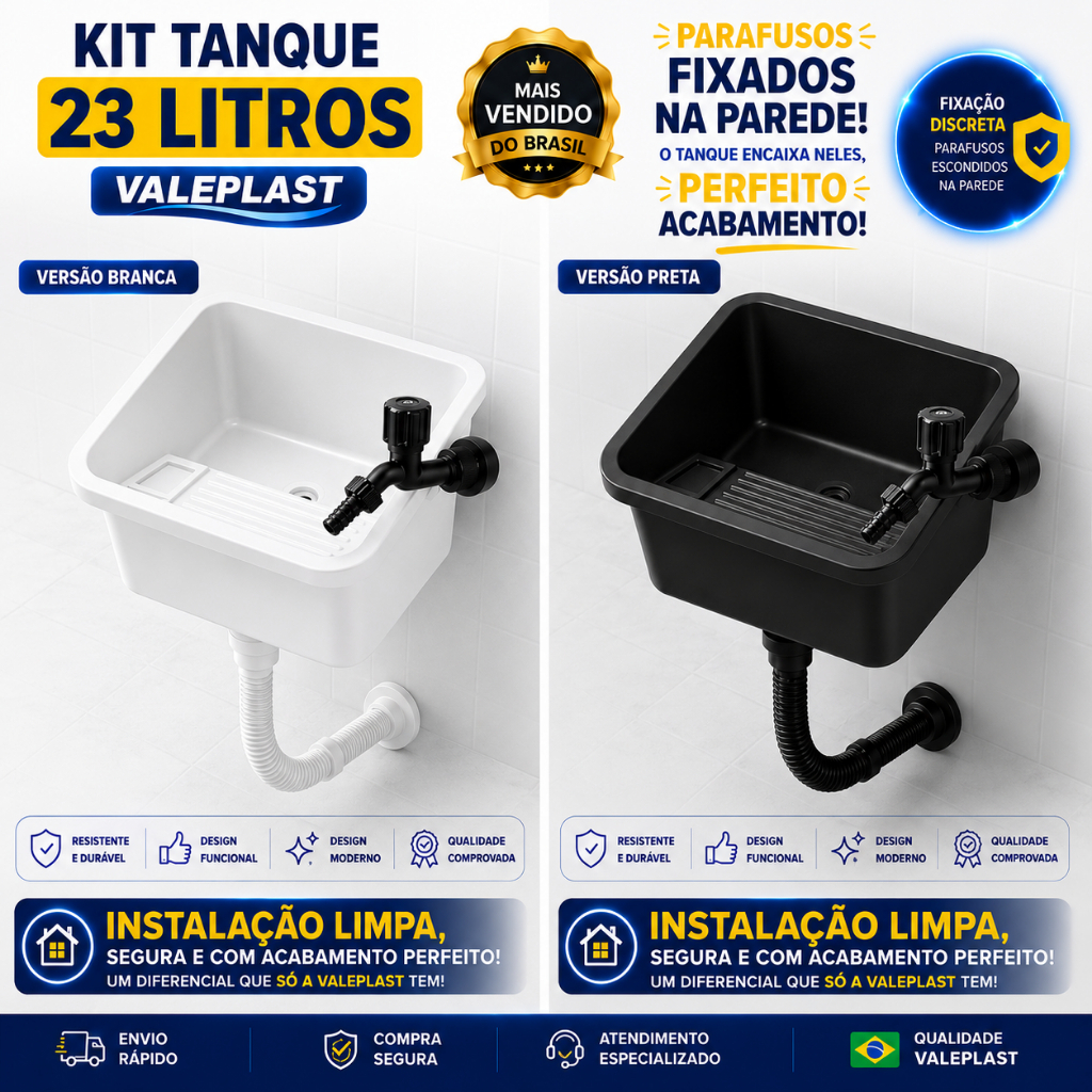Tanque Plástico Resistente P/ Lavar Roupa + Kit Instalação