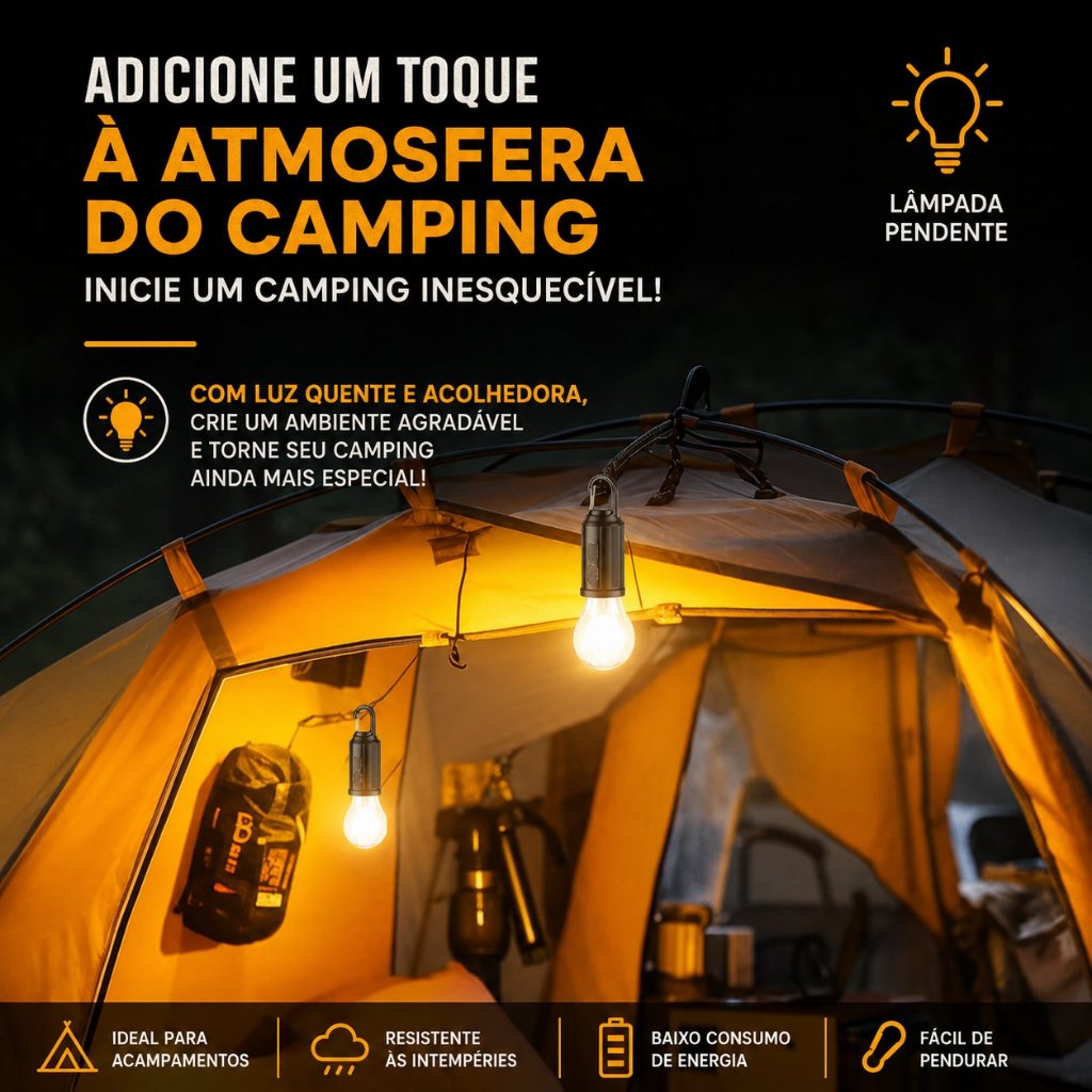 Lâmpada LED USB Recarregável Curuvaviva – Portátil, à Prova d’Água, Ideal para Camping, Pesca e Emergência.