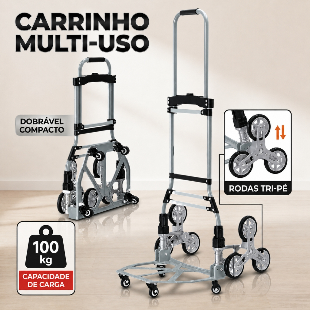 Carrinho De Mão Dobrável Sobe Escada 100kg 10 Rodas Alumínio Reforçado Portátil Yesop