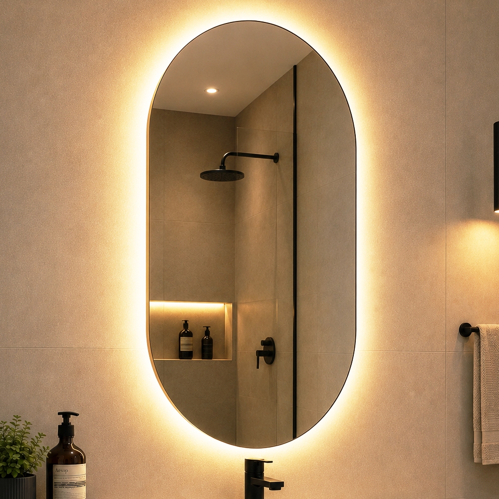 Espelho Oval Com Led orgânico Lapidado Luxo Quarto Sala Banheiro Grande Em Vária