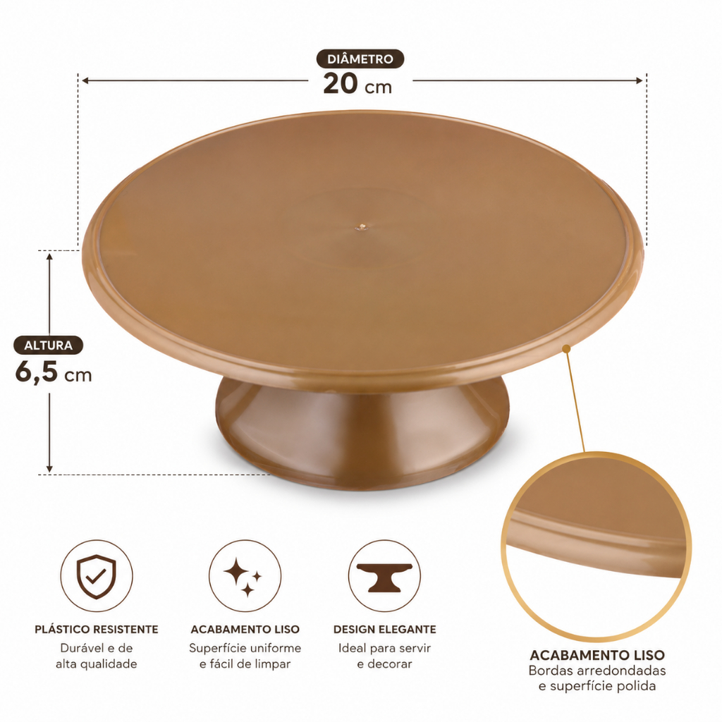 8 Boleira Lisa Cake - Suporte para Bolo - Bandeja para Doces - 20cm