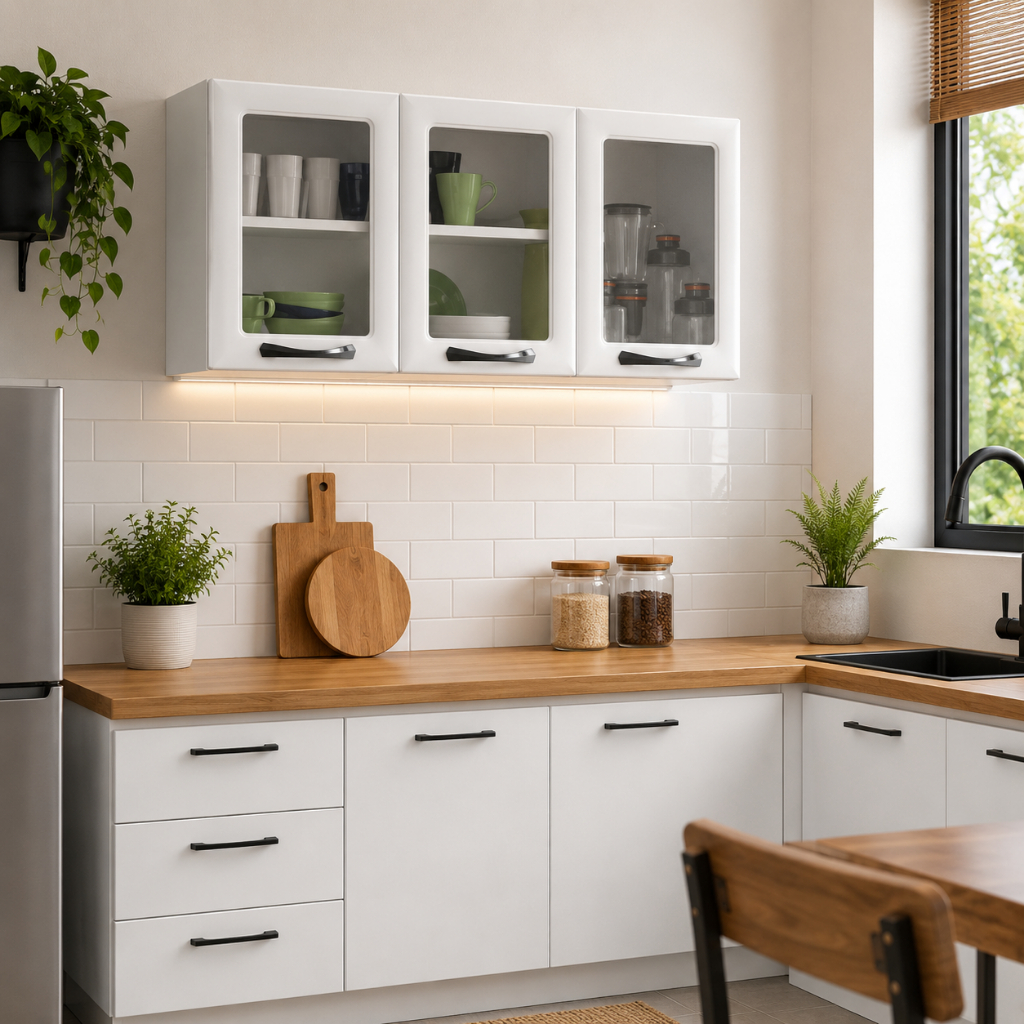 Armário de Cozinha Aéreo Itatiaia Aço 3 Portas Com Vidro New Premium Branco Neve