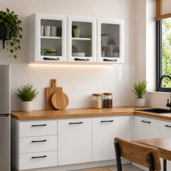 Armário de Cozinha Aéreo Itatiaia Aço 3 Portas Com Vidro New Premium Branco Neve