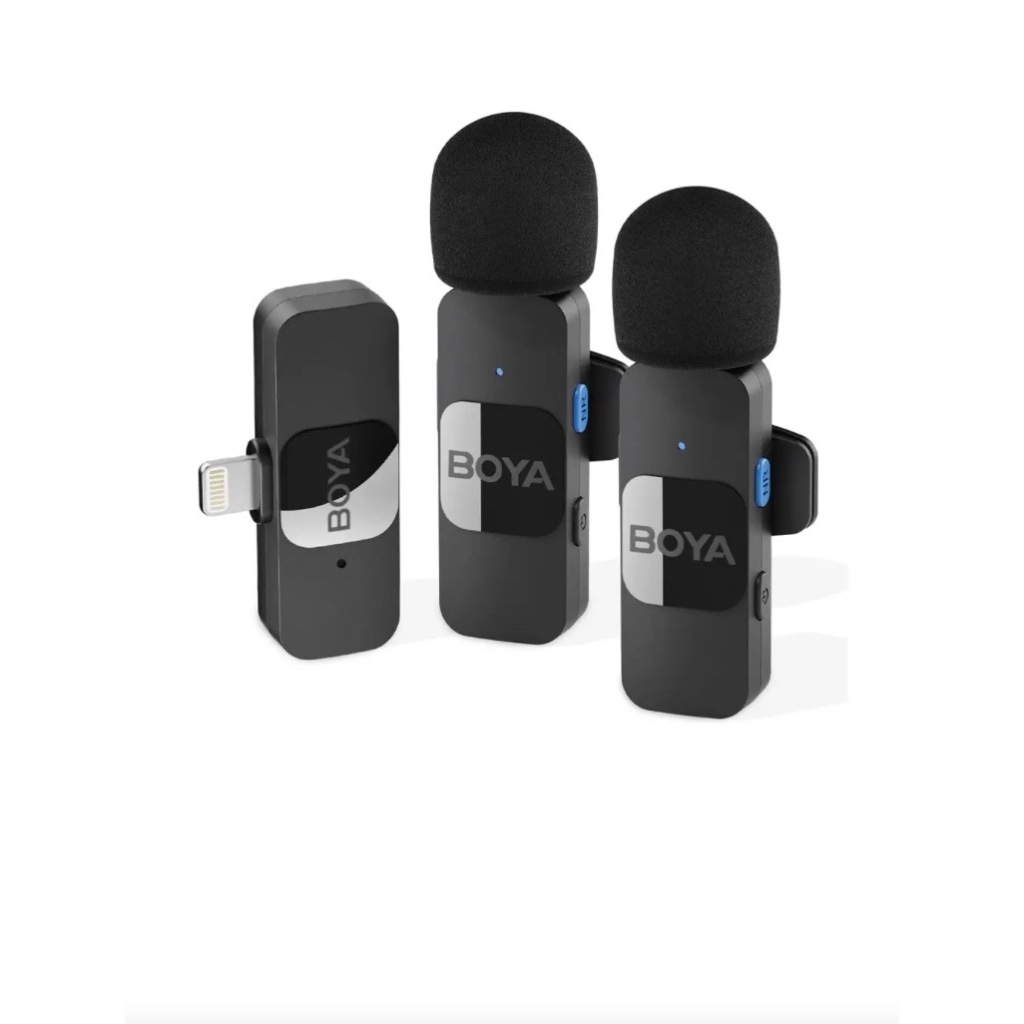 Kit Microfone Lapela Sem Fio BOYA BY-V2 Dois Transmissores Cancelamento de Ruído Plug&Play para iPhone iPad Lives Vlogs