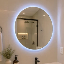 Espelho Redondo com LED Retroiluminado Lapidado Maquiagem Penteadeira Banheiro