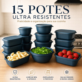 Kit 15 Potes hermético e Modernos Ultra Resistentes Vasilhas