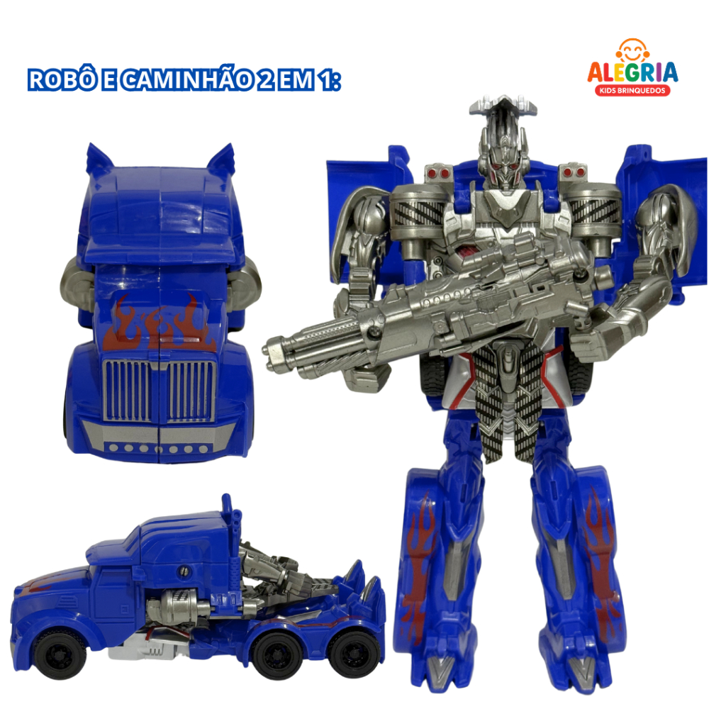Boneco Robô Transformável Caminhão Guerreiro Heroico Azul Robot 2 Em 1 Presente Infantil Warrior