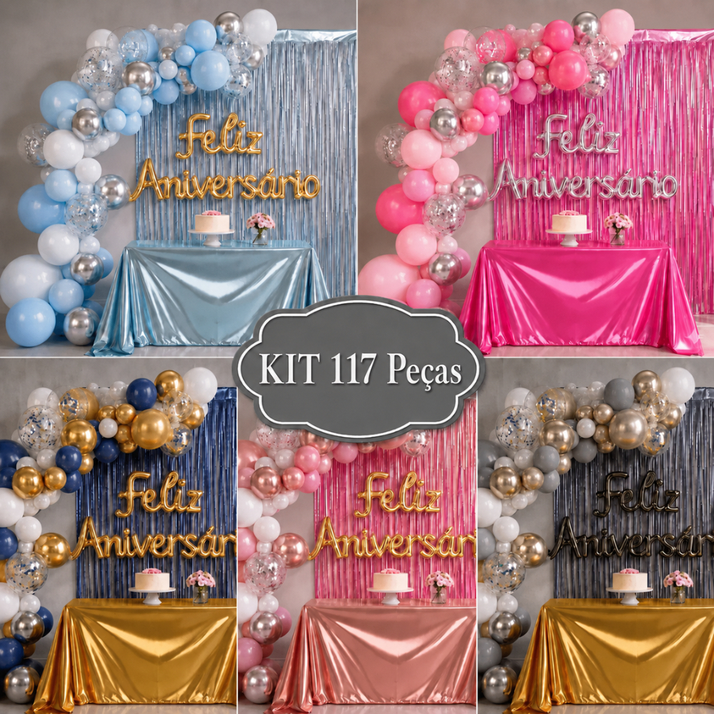 Kit Balão Festa Feliz Aniversário Cortinas Toalha Bexigas Decoração Enfeite Happy Birthday