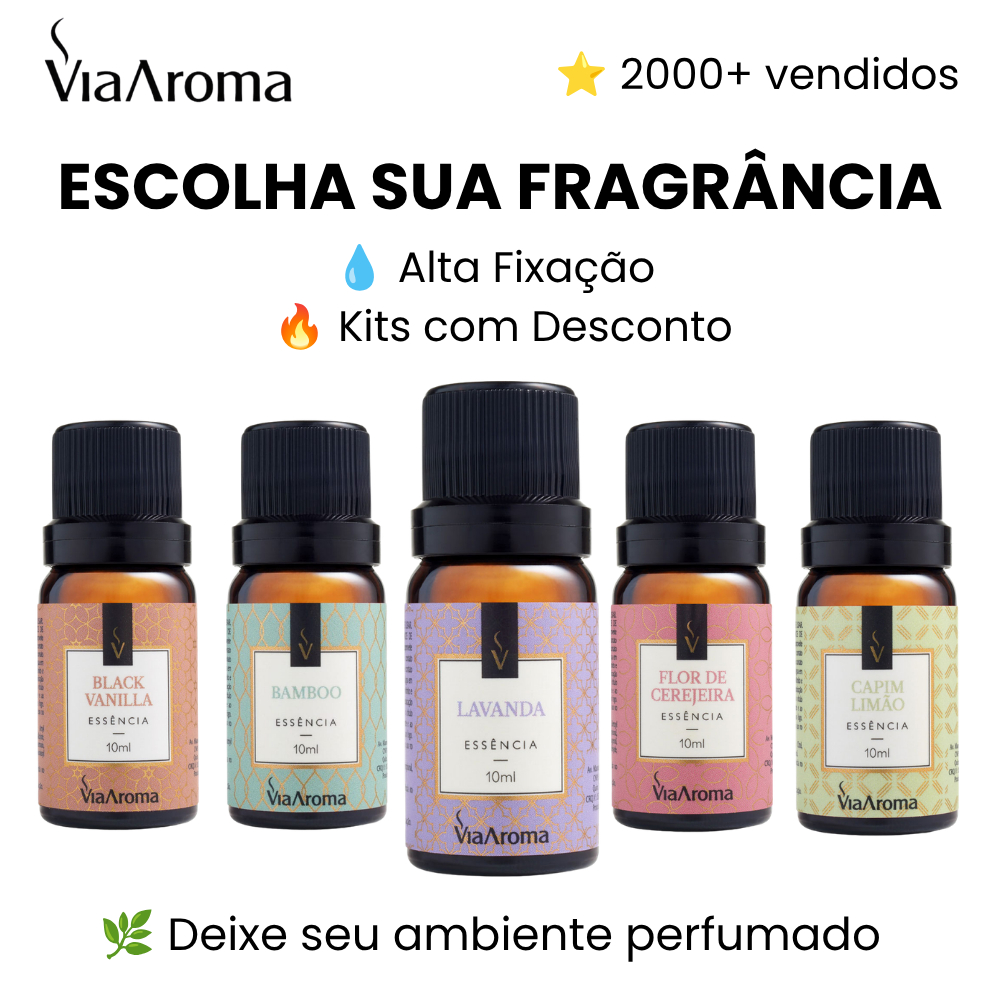 Essência para Difusor 10ml Via Aroma Aromatizador Elétrico Lavanda Bamboo Baunilha Promoção