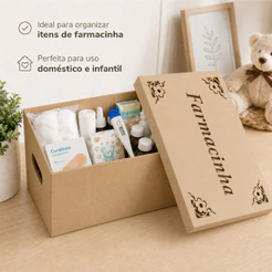 Caixa Organizadora Farmacinha vazada floral - MDF - Com Alça, porta Medicamentos, Primeiros Socorros