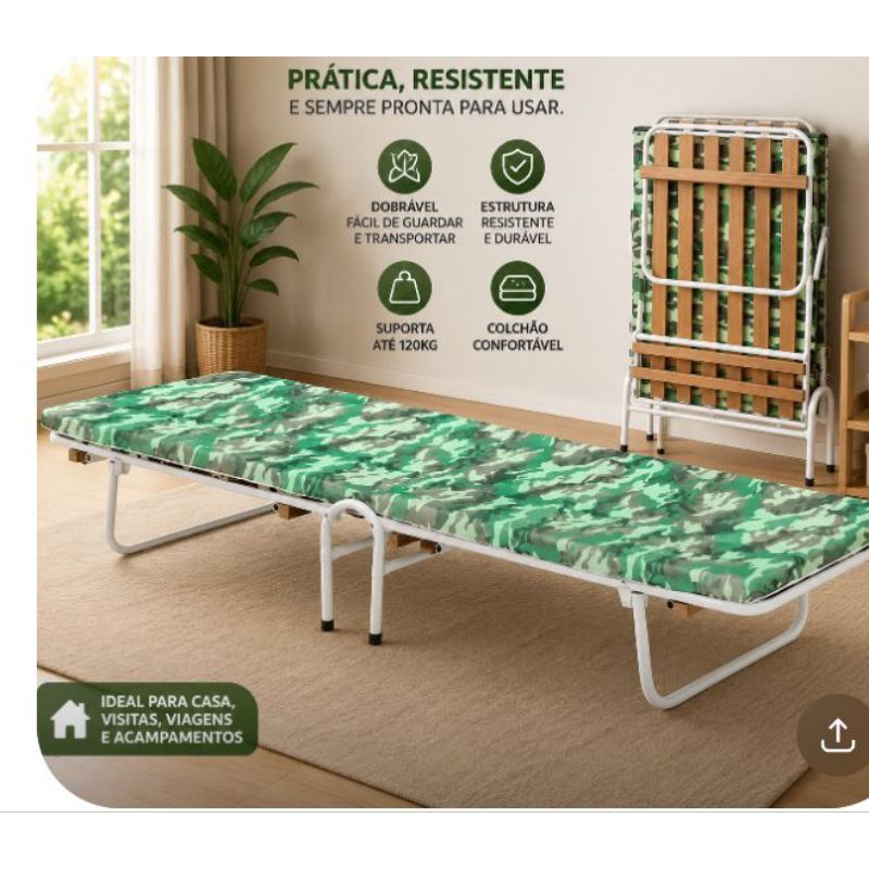 1 cama dobrável solteiro com colchonete incluso camping acampamento