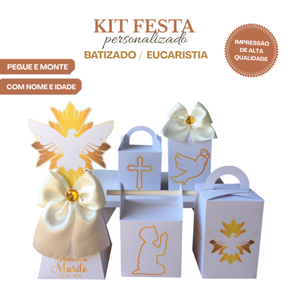 Kit Festa Infantil Personalizado Batizado | Lembrancinha Primeira Eucaristia | Crisma Pegue e Monte