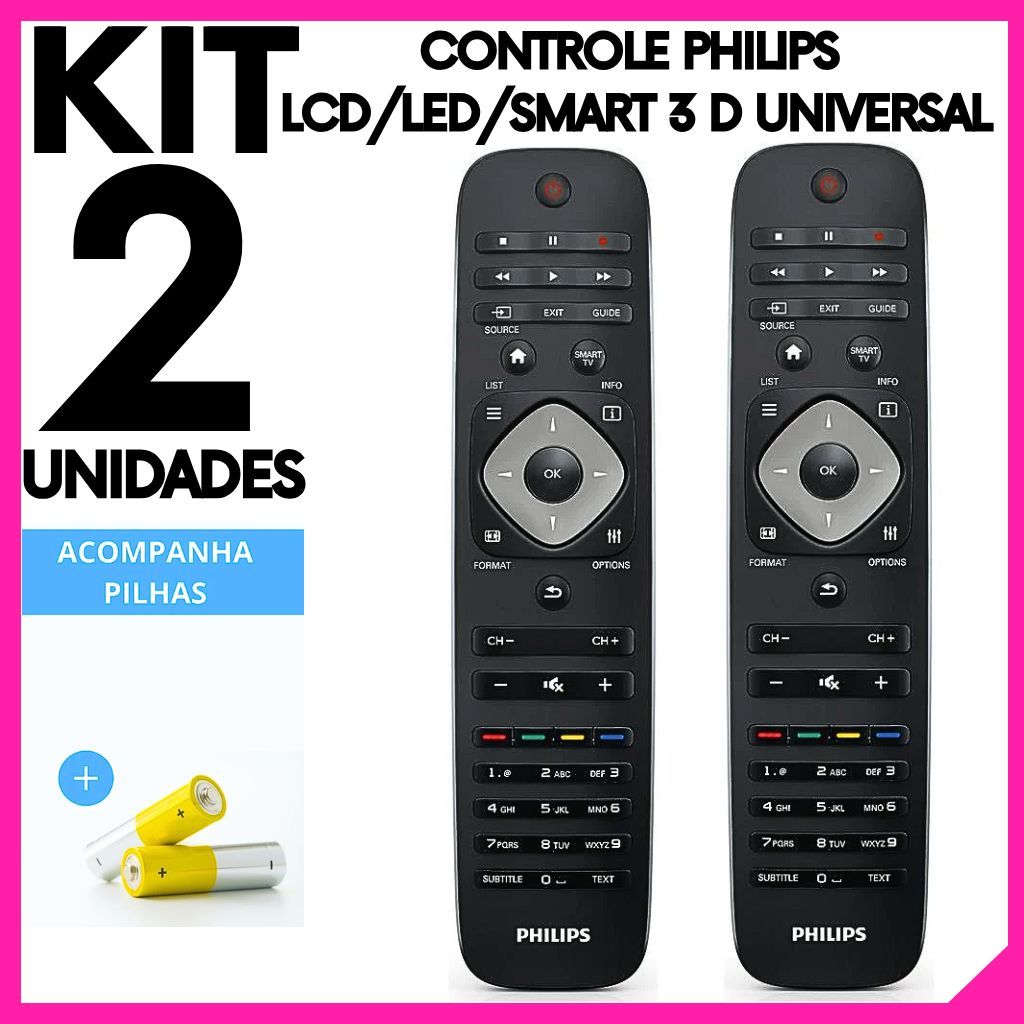Controle Remoto Philips Smart TV 3D / LCD /LED Universal Alta Compatibilidade + 4 Pilhas AAA