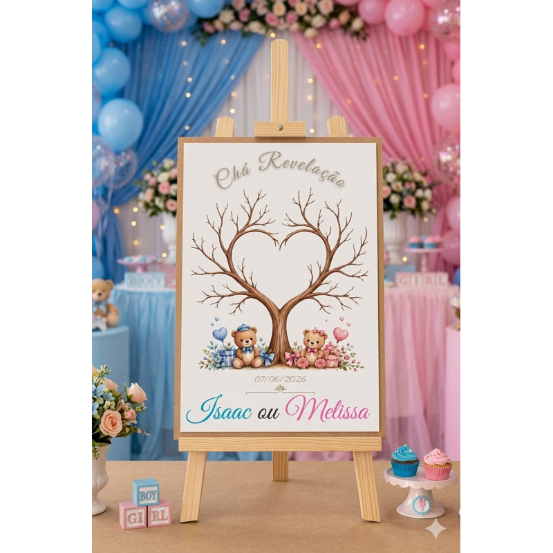 Quadro pra chá revelação de árvore de digitais boy ou girl/ menino ou menina - ursinhos decorativos todas as cores