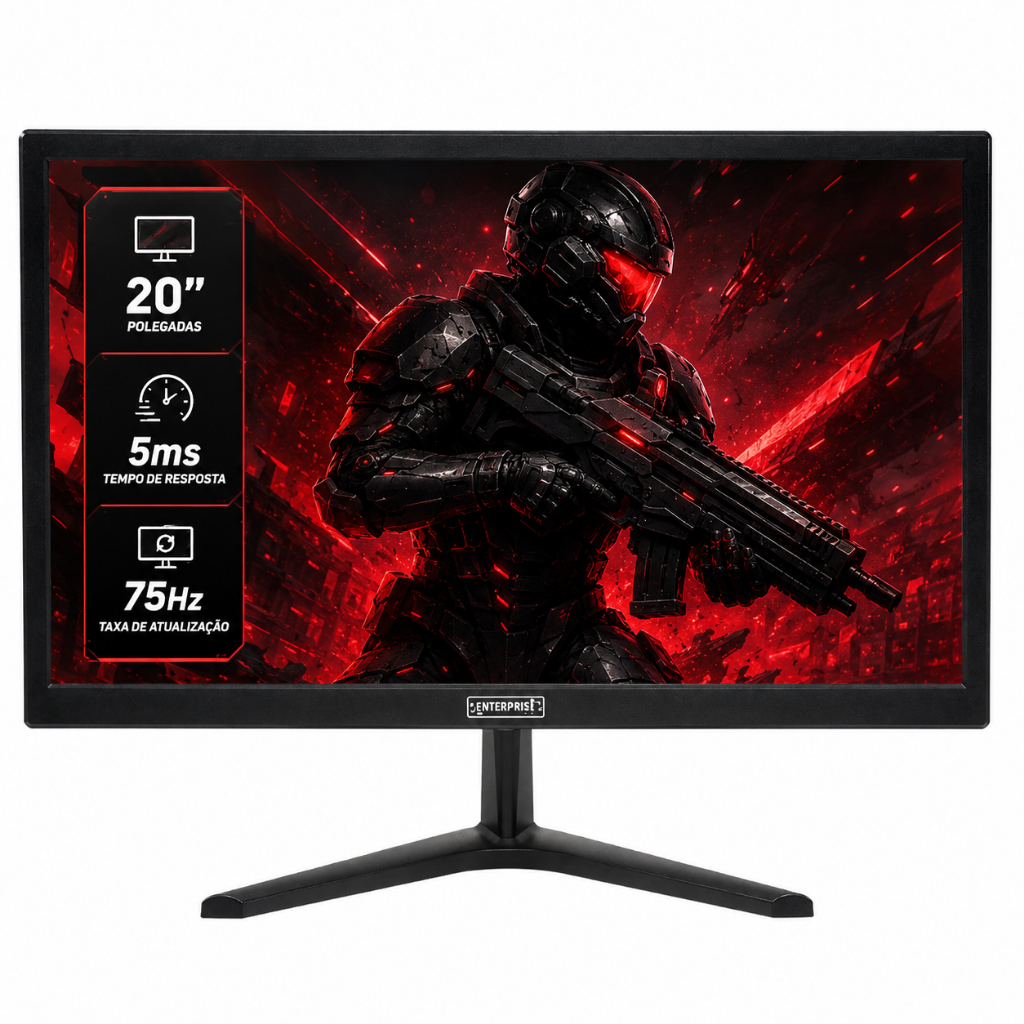 Monitor LED 20" Enterprise Widescreen 75Hz HDMI VGA - Tela Nítida e Fluida Preto