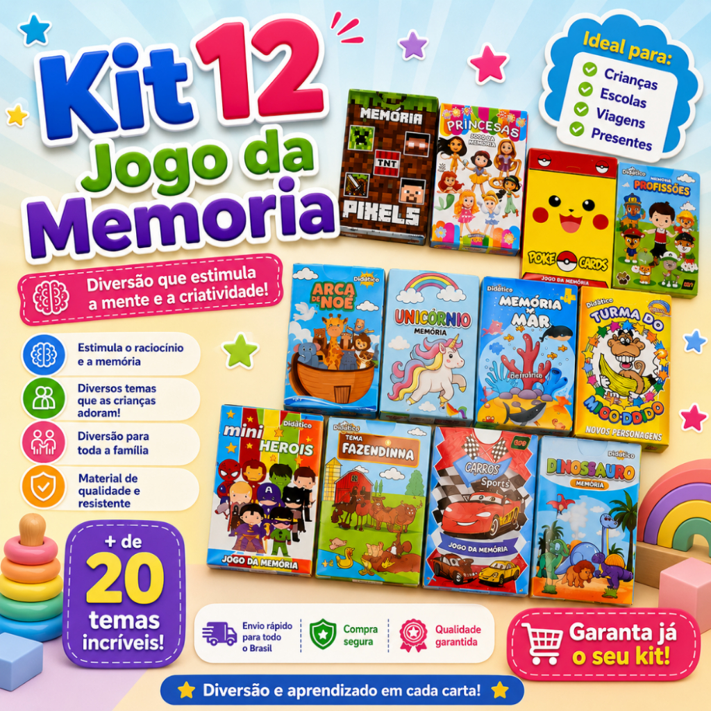 12 Cx Jogo da Memoria p/ Kit Festa Lembrancinha Educativo Didatico Infantil