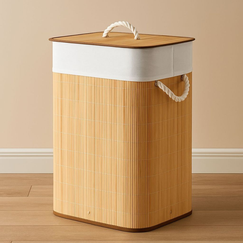 Cesto de Roupaem Bambu 60L Organizador Com Revestimento interno - Dobrável Alta Capacidade