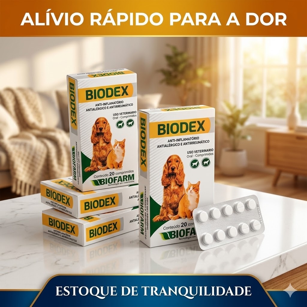 Kit 4 Biodex Anti-inflamatório e antialérgico 20 Comprimidos Cães e Gatos anti-inflamatorio para dor