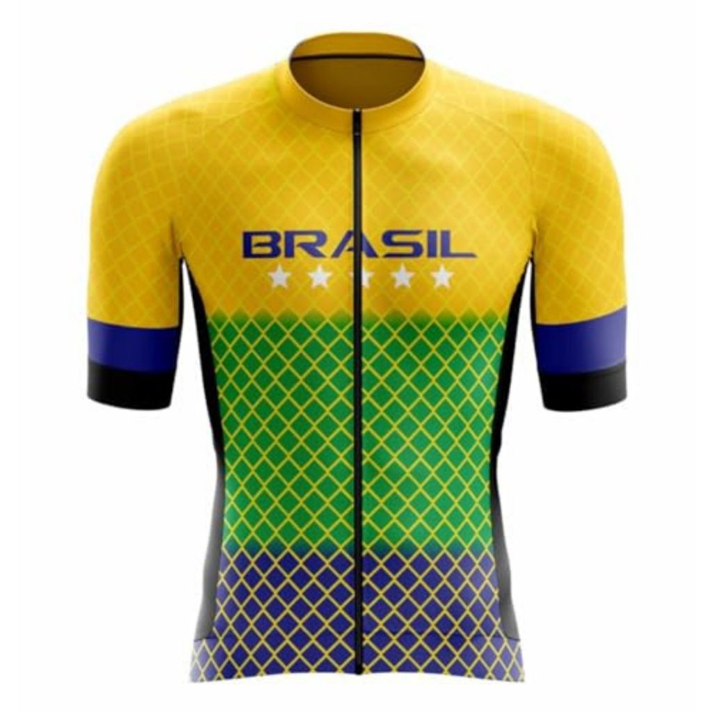 Camisa Camiseta Ciclista Masculino Manga Curta Brasil Estrelas Bicicleta