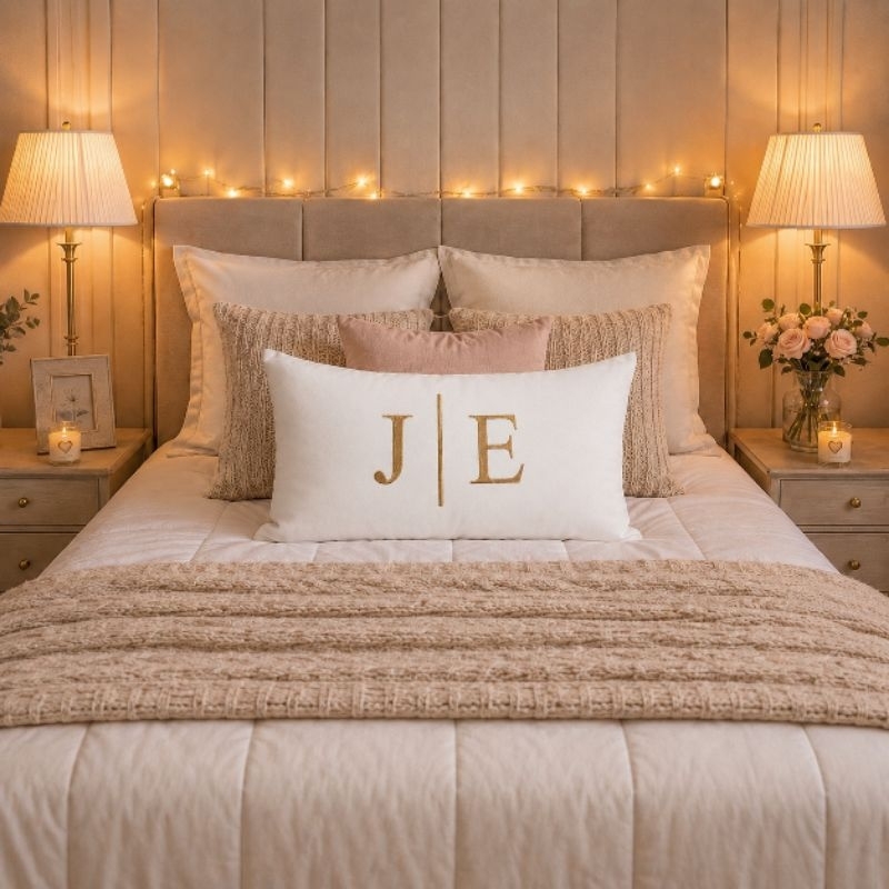Almofada Decorativa Inicial De Casal Personalizada Bordado Premium