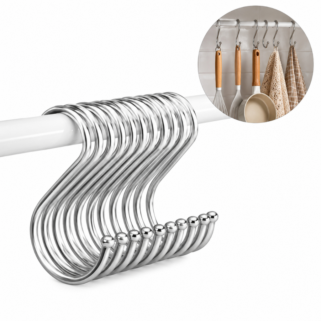 KIT 5/10 Ganchos Cozinha Banheiro Quarto  Organizador Utensílio Suspenso Aço Inox para Em Forma de S