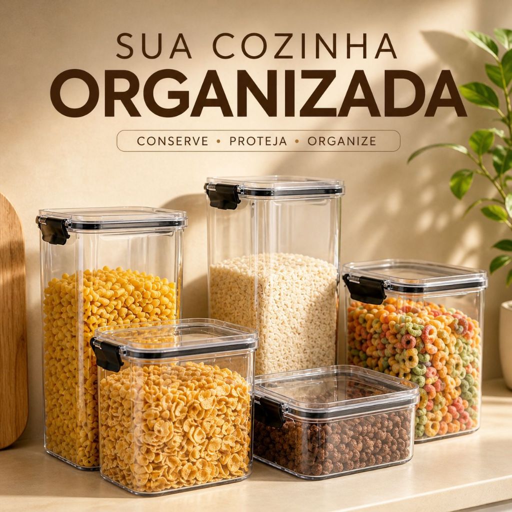 Monte Seu Kit Conjunto De  Potes Herméticos em Acrílico Cristal com Trava  Empilhável