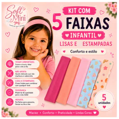 Kit 5 faixas de cabelo infantil lisas e estampadas