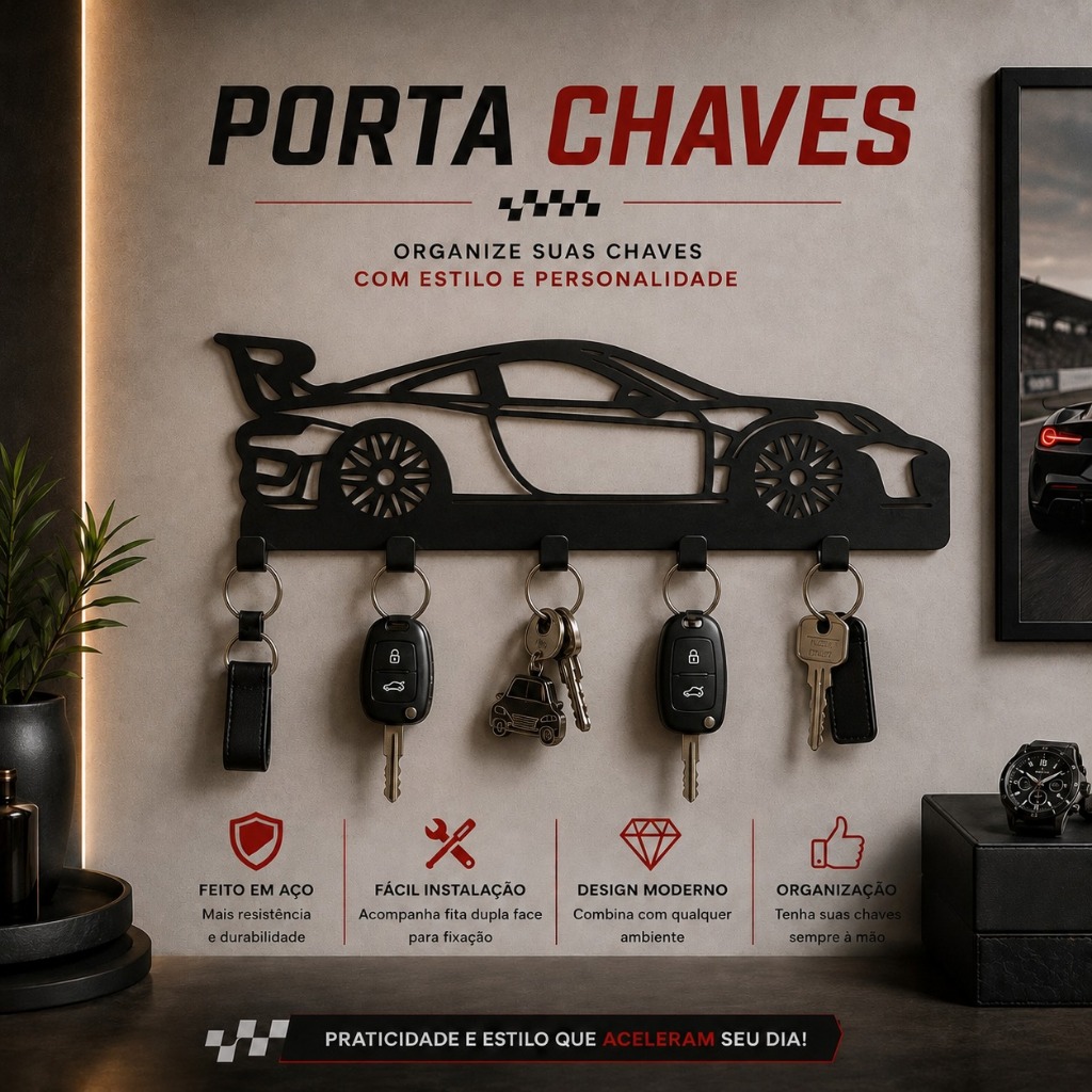 Porta Chaves Carro Esportivo GT3🚘 Em Aço Decorativo Para Casa Garagem Oficina|PREMIUM