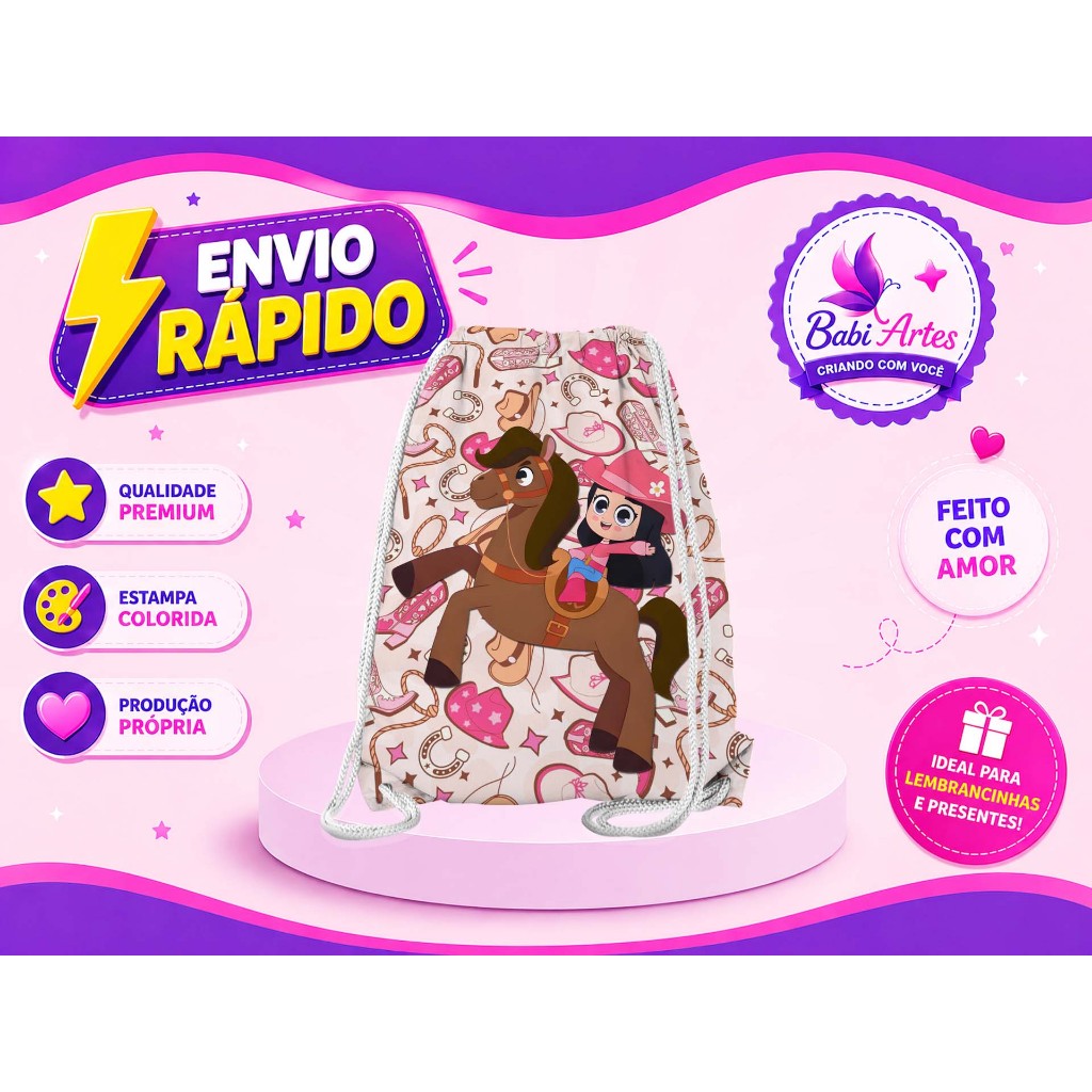 Mochilinhas Saco Boiadeira Festa Aniversário Lembrancinha Saquinho Infantil Envio Rápido