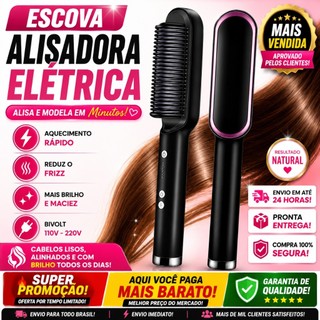 Escova Alisadora De Cabelo Elétrica Bivolt, Alisa, Hidrata, Modela, Alinha e Anti Frizz c…