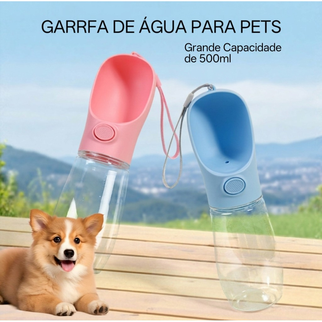 Garrafa de Água Portátil para Cachorro e Gato 350ml/500ml  Bebedouro Pet para Passeio, Viagem e Caminhada
