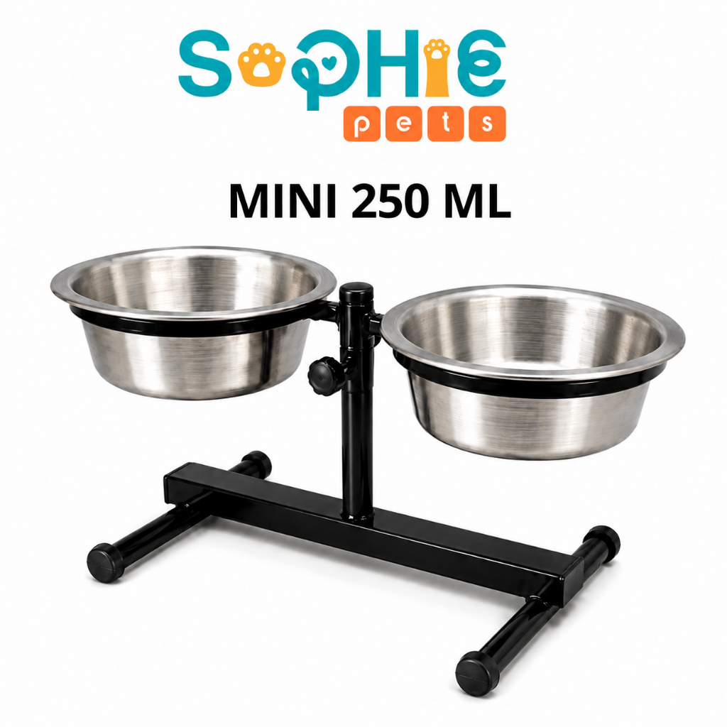 Comedouro Duplo Elevado Alto Ajustável Regulável Mini 250ml para Cachorro Gato Filhote